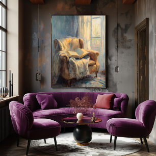 Gemütlicher Sessel mit Buch am Fenster – Impressio Poster