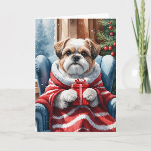 Gemütlicher Shih Tzu mit Geschenk Winter Wasserfar Karte
