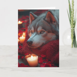 Gemütlicher Siberian Husky zum Valentinstag Karte