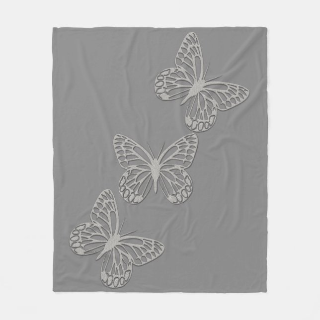 Gemütlicher Silberschmetterling Grau Fleecedecke (Vorderseite)