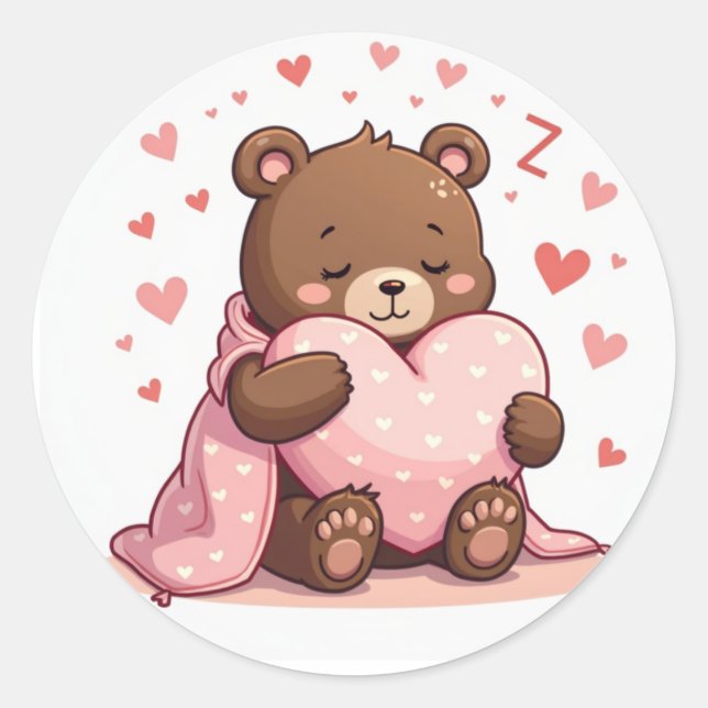 Gemütlicher Sleepy Bär mit Herzklopfen Kawaii Desi Runder Aufkleber (Vorderseite)