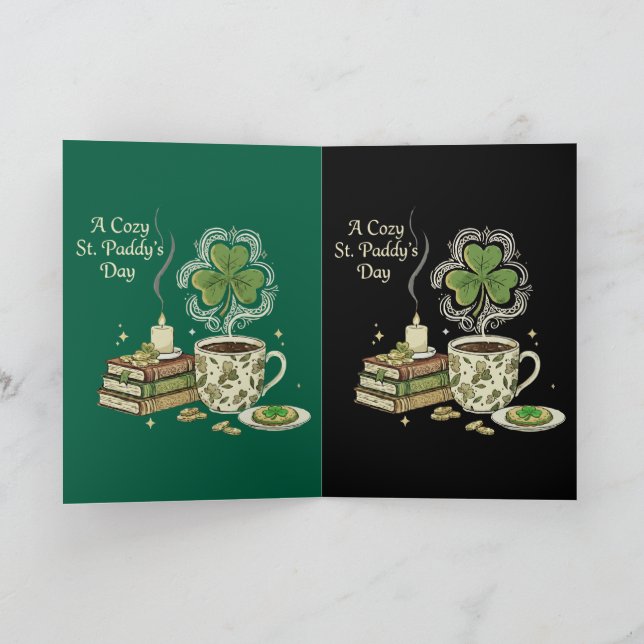 Gemütlicher St. Paddy's Day Irish Coffee und Vinta Karte (Innenseite)