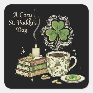 Gemütlicher St. Paddy's Day Irish Coffee und Vinta Quadratischer Aufkleber