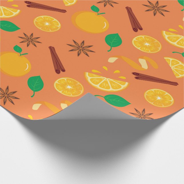 Gemütlicher Star Anise und Orangen Nahtloser Ernte Geschenkpapier (Ecke)