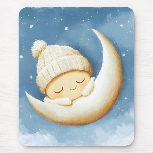 Gemütlicher Strick Nickerchen Cresent Moon Mousepad (Vorne)