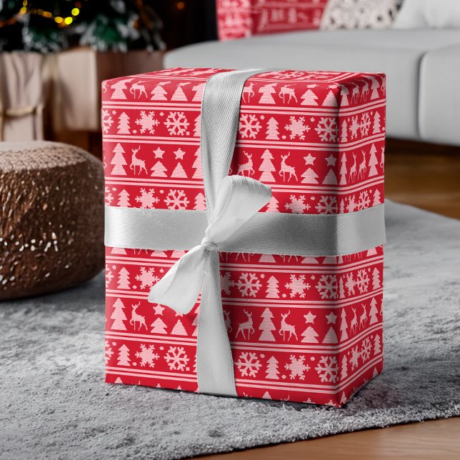Gemütlicher Strick Red Knitter Sweater Muster Weih Geschenkpapier (Cozy Knit Red Knitted Sweater Pattern Christmas Wrapping Paper)