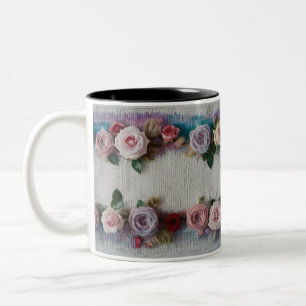 Gemütlicher Strickrosenrand Zweifarben-Mug Zweifarbige Tasse