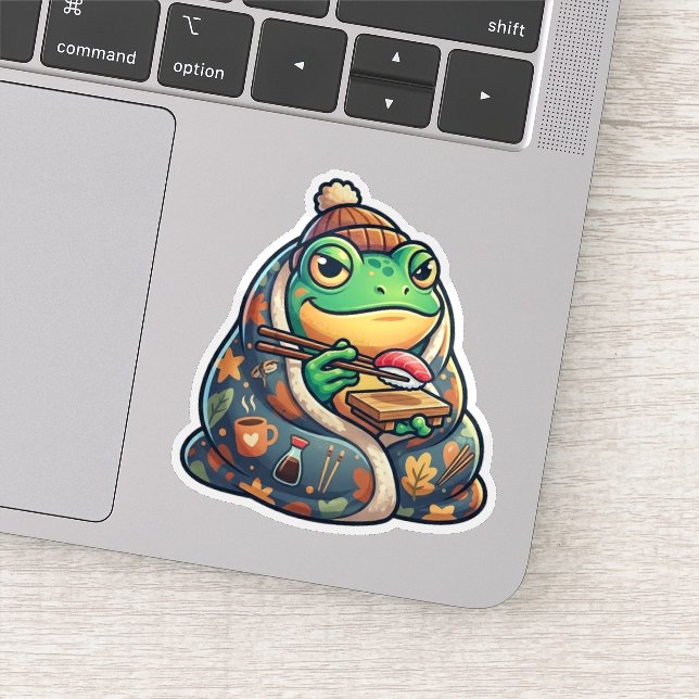 Gemütlicher Sushi-Frosch-Aufkleber Aufkleber (Detail)