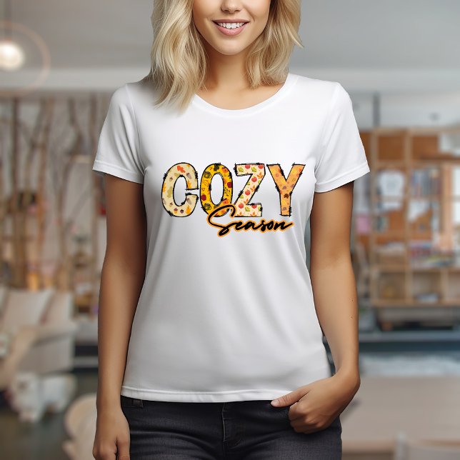 Gemütlicher T - Shirt (Cozy season t-shirt design with doodle letters and autumn patterns)