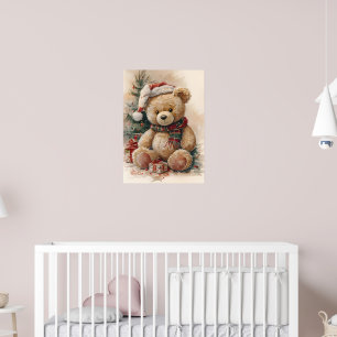 Gemütlicher Teddybär mit Weihnachtsmannmütze und W Poster