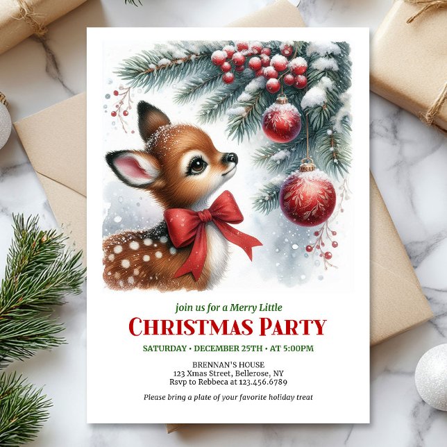 Gemütlicher verschneiter Wald Baby Reh Weihnachten Einladung (Cozy snowy forest baby deer Christmas invite digital download)