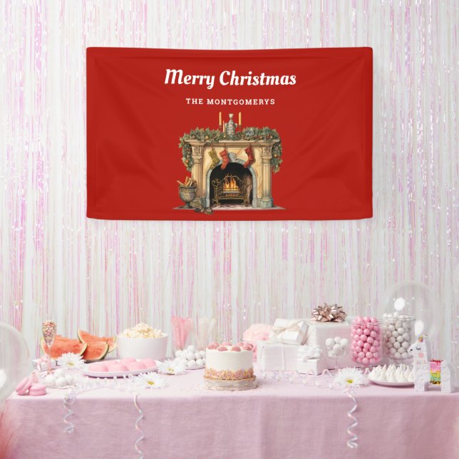 Gemütlicher Viktorianischer Kamin Weihnachten Banner (Party)