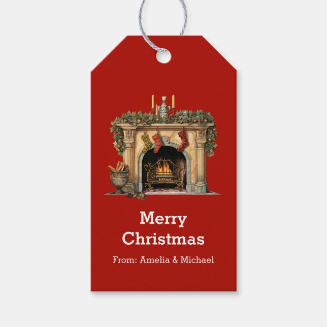 Gemütlicher Viktorianischer Kamin Weihnachten Geschenkanhänger (Vorderseite)