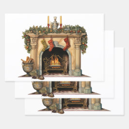 Gemütlicher Viktorianischer Kamin Weihnachten Geschenkpapier Set