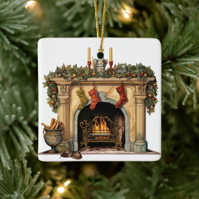 Gemütlicher Viktorianischer Kamin Weihnachten Keramikornament (Baum)