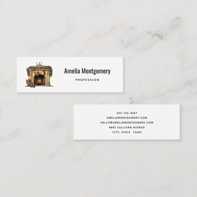 Gemütlicher Viktorianischer Kamin Weihnachten Mini Visitenkarte (Vorne/Hinten)