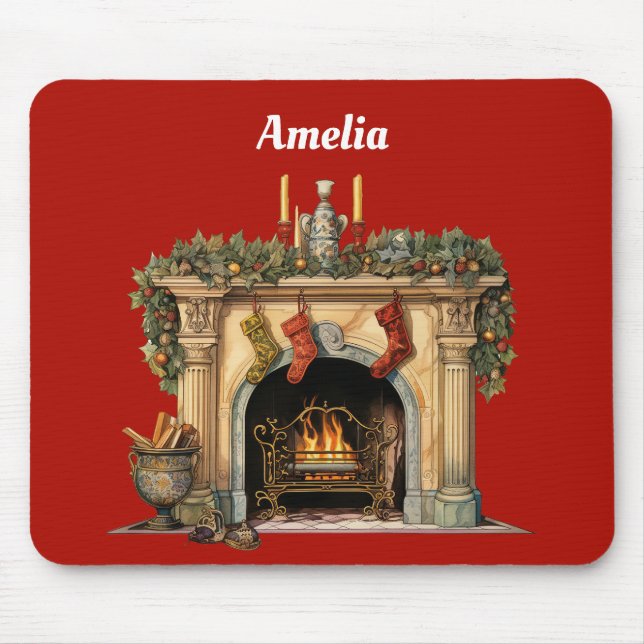 Gemütlicher Viktorianischer Kamin Weihnachten Mousepad (Vorne)