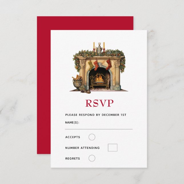 Gemütlicher Viktorianischer Kamin Weihnachten RSVP Karte (Vorne/Hinten)