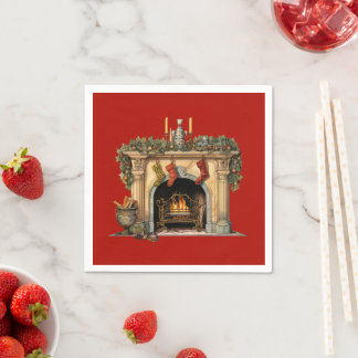 Gemütlicher Viktorianischer Kamin Weihnachten Serviette