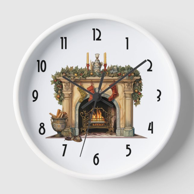 Gemütlicher Viktorianischer Kamin Weihnachten Uhr (Vorderseite)