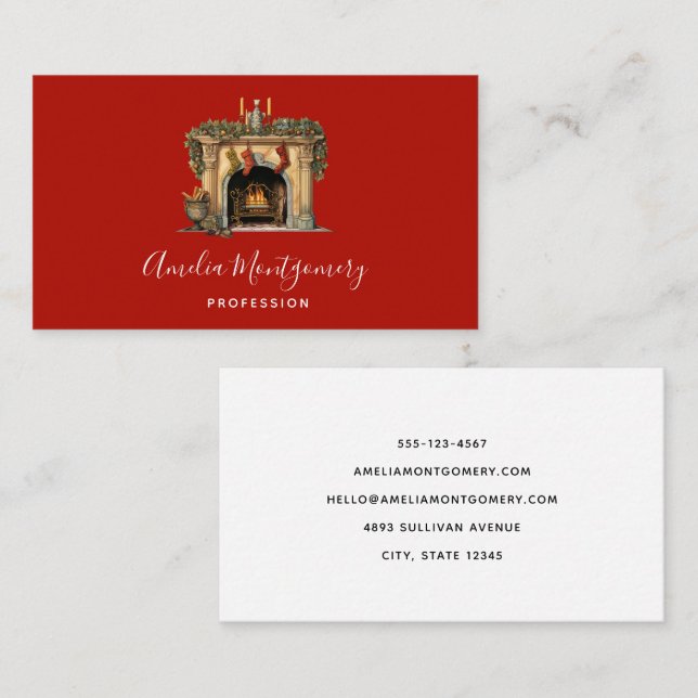 Gemütlicher Viktorianischer Kamin Weihnachten Visitenkarte (Vorne/Hinten)