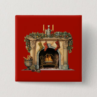 Gemütlicher viktorianischer Weihnachts-Kamin Button