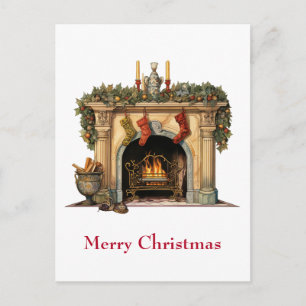 Gemütlicher viktorianischer Weihnachts-Kamin Feiertagspostkarte