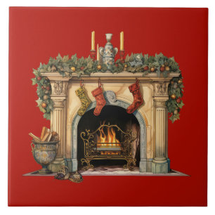 Gemütlicher viktorianischer Weihnachts-Kamin Fliese