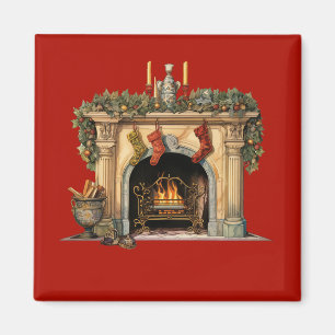 Gemütlicher viktorianischer Weihnachts-Kamin Magnet