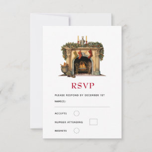 Gemütlicher viktorianischer Weihnachts-Kamin RSVP Karte