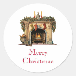 Gemütlicher viktorianischer Weihnachts-Kamin Runder Aufkleber
