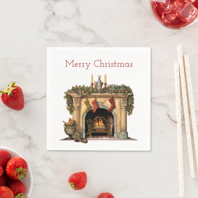 Gemütlicher viktorianischer Weihnachts-Kamin Serviette (Beispiel)