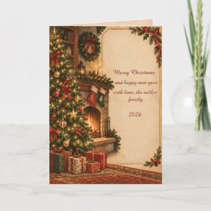 Gemütlicher Vintage-Kamin Weihnachten Karte