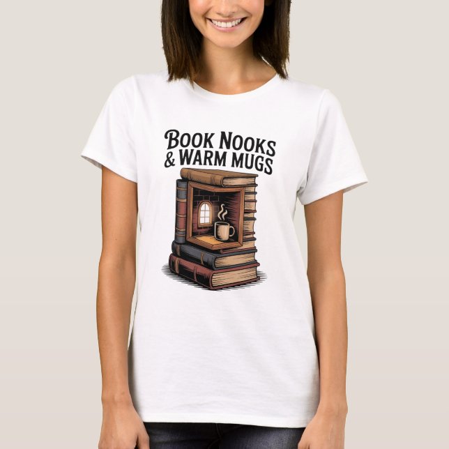Gemütlicher Vintager Buchnook mit warmem Wasser T-Shirt (Vorderseite)