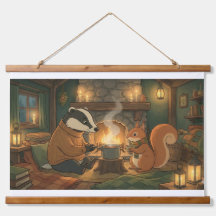 Gemütlicher Waldlagerfeuer-Tiere-Wandtapete
