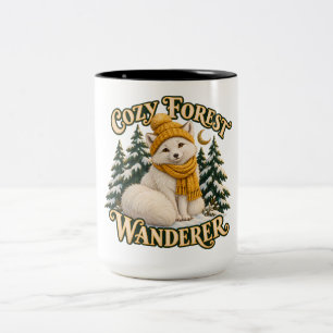 Gemütlicher Waldwanderer Weißfuchs im Schnee Zweifarbige Tasse