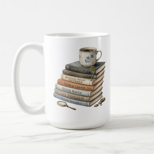 Gemütlicher Wasserfarben-Buchstapel mit Teetasse H (Links)