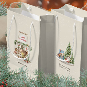 Gemütlicher Wasserfarben-Mäuse-Kamin-Weihnachten Kleine Geschenktüte