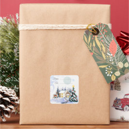 Gemütlicher Weihnachts-Cabin-Aufkleber Quadratischer Aufkleber