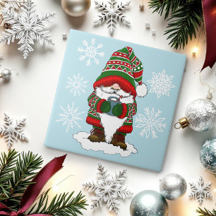Gemütlicher Weihnachts-Gnom Rot Grün Winter Niedli Fliese