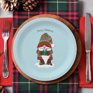 Gemütlicher Weihnachts-Gnom Rot Grün Winter Niedli Pappteller