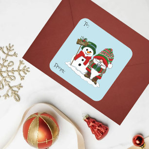 Gemütlicher Weihnachts-Gnom Schneemann Winterurlau Quadratischer Aufkleber