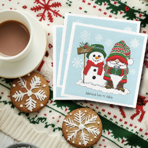 Gemütlicher Weihnachts-Gnom Schneemann Winterurlau Serviette