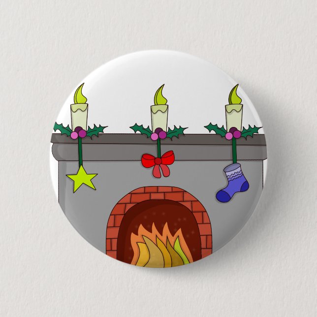 Gemütlicher Weihnachts-Kamin Button (Vorderseite)