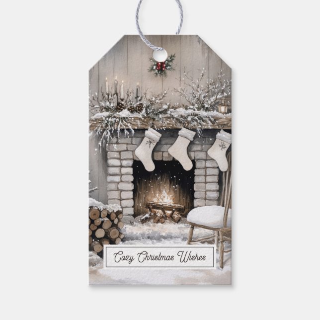 Gemütlicher Weihnachts-Kamin Geschenkanhänger (Vorderseite)