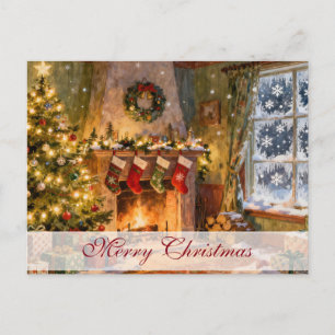 Gemütlicher Weihnachts-Kaminzauber Postkarte