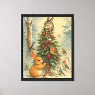 Gemütlicher Weihnachts-Wald-Hasen-Baum festlich Leinwanddruck