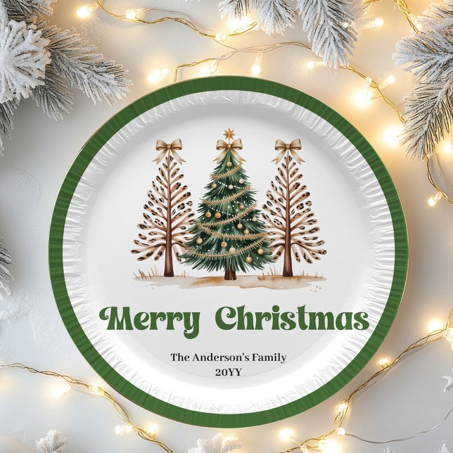 Gemütlicher Weihnachtsbaum Editierbarer Benutzerna Pappteller (Cozy Christmas Tree Editable Custom Name Paper Plates)