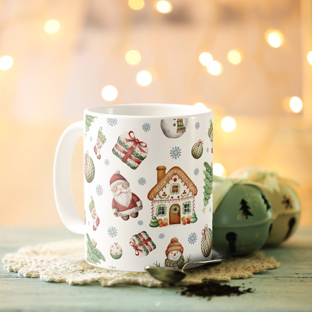 Gemütlicher Weihnachtsbaum Gingerbread Haus Santa  Kaffeetasse (Cozy Christmas Tree Gingerbread House Santa Claus Coffee Mug)