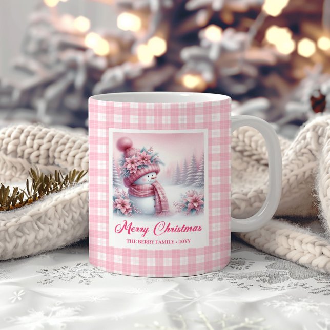 Gemütlicher Weihnachtsbecher Rosa Schneemann Winte Kaffeetasse (Cozy Christmas Mug Pink Snowman Winter Forest Kids Gift)